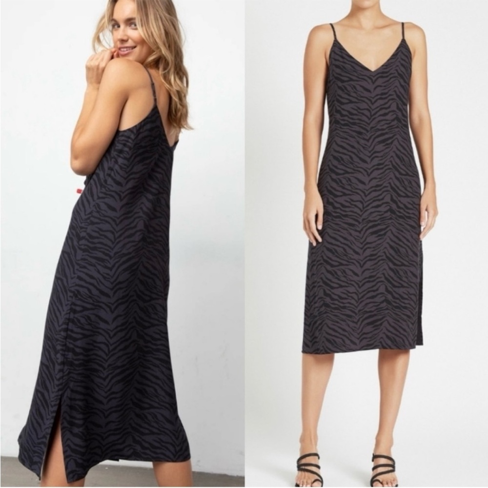 Rails Womens Yara Charcoal Gray Tiger Spaghetti Strap Midi Slip Dress Medium